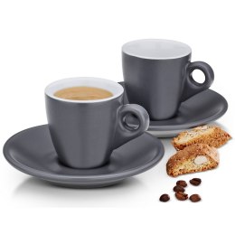 Filiżanki do espresso ze spodkami, 2 szt., ceramika, 0,05 l, śred. 12 x 6,5 cm, szare