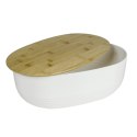 Owalny plastikowy pojemnik na chleb z bambusową pokrywką, 37,5x23x14 cm, biały