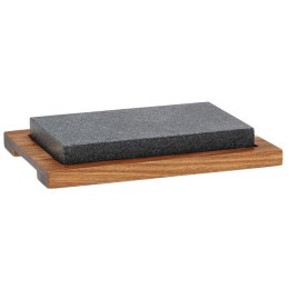 Kamień do serwowania na podstawie, granit/drewno akacji, 24 x 16 x 4 cm