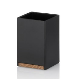 Kubek łazienkowy, żywica polimerowa/drewno dębowe, 7 x 7 x 11 cm, czarny