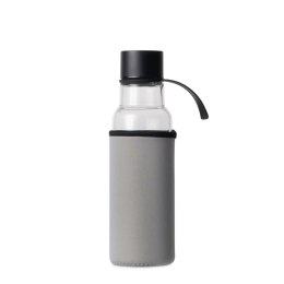 Butelka na wodę, szary pokrowiec, 0,6 l, śred. 7 x 26 cm, szkło borokrzemowe/neopren