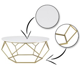 Diamentowy stolik kawowy 90 cm - złoto/biały