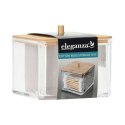 Pojemnik kosmetyczny z bambusową pokrywą Przeźroczyste eleganckie pudełko z pokrywą bambusową na waciki i przybory kosmetyczne o