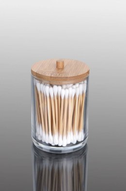 Pojemnik z bambusową pokrywą 10,5x7 cm Przeźroczyste eleganckie pudełko z pokrywą bambusową na waciki i przybory kosmetyczne o w