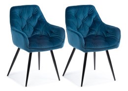 Komplet 2 krzeseł Hana Black Blue Wykonane z aksamitnego, przyjemnego w dotyku materiału w odcieniu niebieskiego, nogi wykonane 
