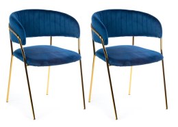 Komplet 2 krzeseł Rarity Gold Navy Blue Wykonane z aksamitnego, przyjemnego w dotyku materiału w kolorze niebieskim, złote nogi 