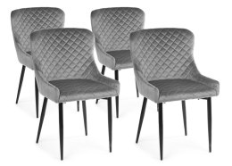 Komplet 4 krzeseł Kajto Black Gray Wykonane z aksamitnego, przyjemnego w dotyku materiału w kolorze szarym, nogi wykonane z meta